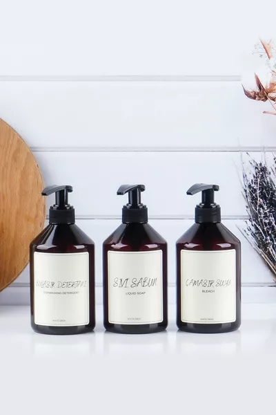 Amber Organizer 3-Piece Set Dishwashing Liquid Soap Bleach Kitchen Bathroom