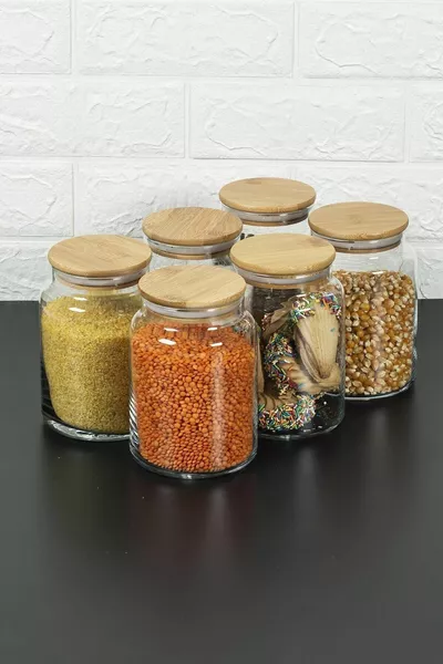 Ensemble de 6 bocaux en verre sous vide avec couvercle en bambou - Ensemble d'épices  ml