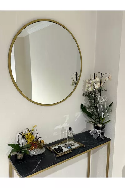 Miroir rond décoratif avec cadre en métal doré de  cm