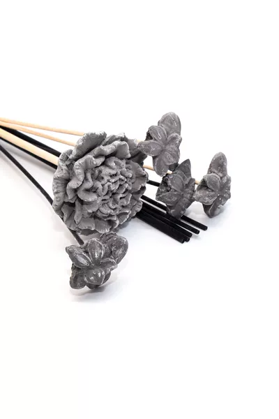 Black Mixed Flower Stone -Piece Natural Bamboo Straw Set