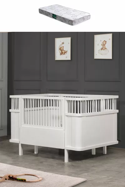 Mdf Beşik, Trend Büyüyen Beşik - Beyaz 1 Adet Comfort Yatak 