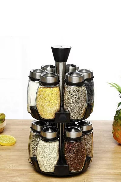 Porte-épices double étage  pièces avec sel et porte-épices en verre tournant à  degrés
