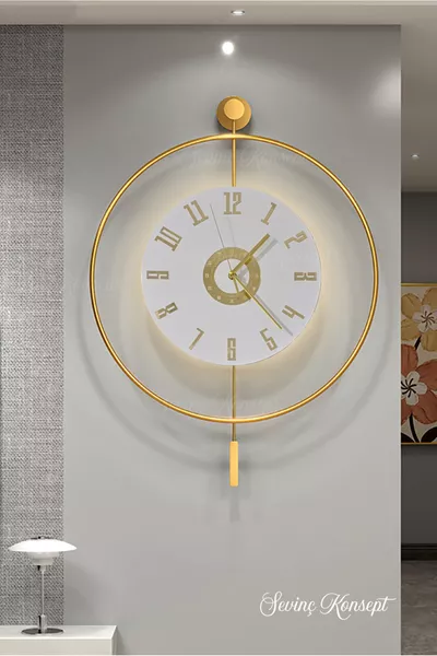 LED Gold Izmir Kristall  (GROßE AUSFÜHRUNG), 3 m LED moderne dekorative Pendeluhr aus Metall