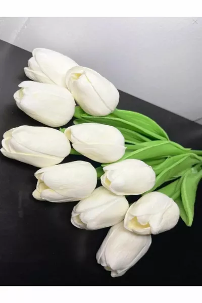 Kunstmatige Luxe 8-delige Natte Tulpenboeket Echttextuur Gebroken Wit Valentijnsdag