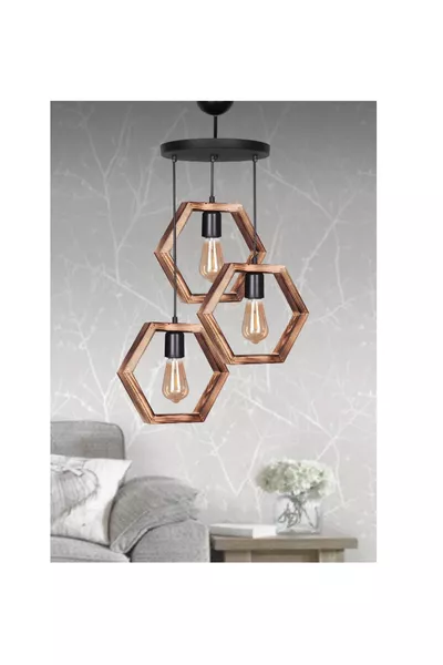 بنتيلايت | ثريا خشبية سداسية ثلاثية من مواد طبيعية