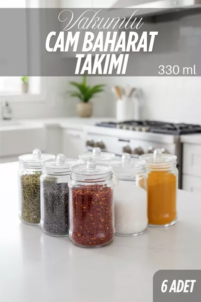 6-teiliges Glas-Gewürzset mit Griffen und Vakuumdeckeln