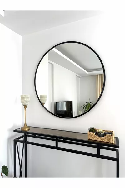 Кръгло огледало с черна метална рамка,  см