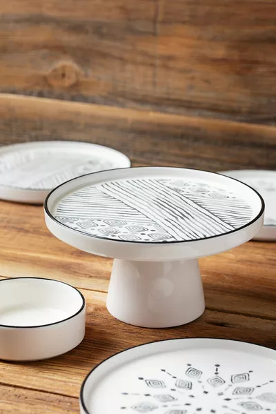 طقم إفطار عرقي قابل للتكديس مكون من  قطعة مع أطباق تقديم وقاعدة للقدم لستة أشخاص - مجموعة تقديم