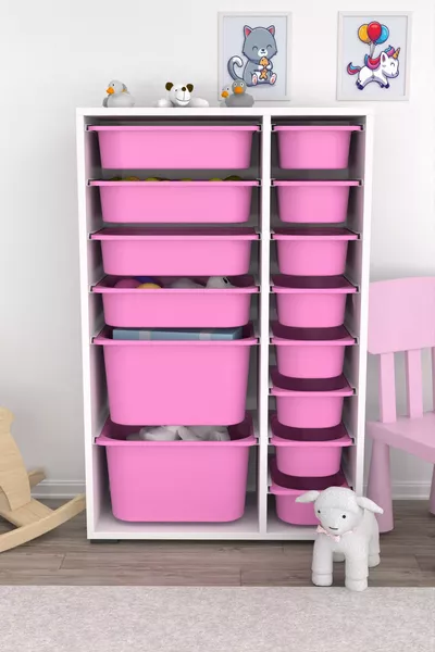 Armoire de jouets multifonction avec panier Rine, rose clair