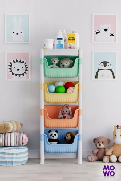 Armoire à jouets à 5 niveaux, organiseur de jouets, étagère pour chambre d'enfants et de bébé avec paniers