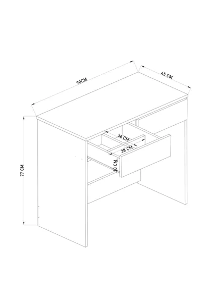 غرفة نوم مع سرير مريح وسطحين واسعين أدراج، وطاولة مكياج حديثة مع بوف لتنظيم الأدوات