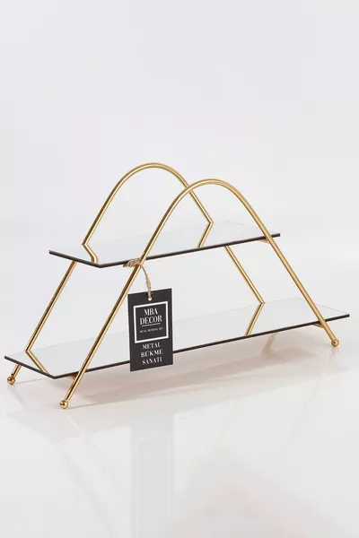 تقديم جانبي للقهوة بشكل مثلث مع مرآة ذهبية، هدية للديكور، منظم للحلويات من خشب MDF 