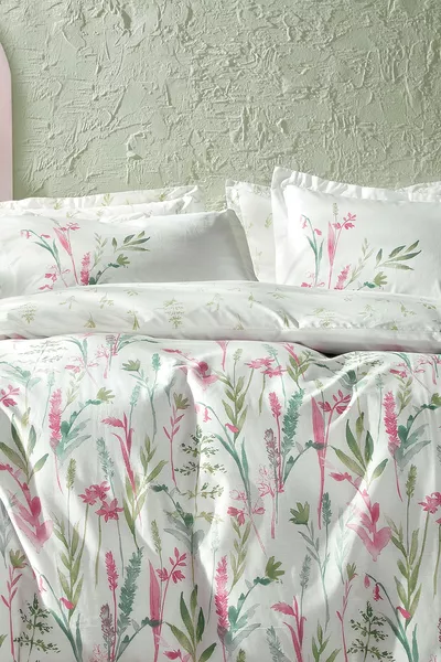 Hana Ranforce Double Duvet Cover Set - Pink