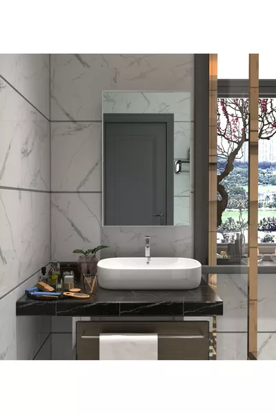 Armoire de salle de bain avec miroir et porte unique en panneau aggloméré