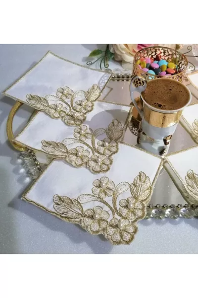 Салфетка за кафе, салфетка за сервиране на кафе, салфетка за сервиране на поднос, сервизна салфетка, обработка на корд, с перли