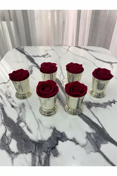 Набор из 6 серебряных подносов - декоративное ведерко для роз (с розами)