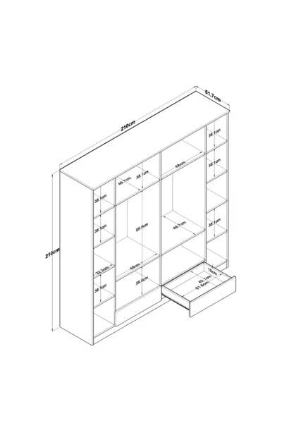 راني  خزانة ملابس واسعة، 6 أبواب، درجين،  رفًا، 2 شماعة، باللون الأبيض