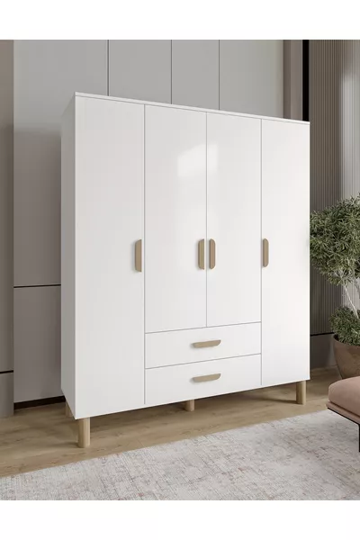 دولاب ملابس أبيض من MDF من ماركة غونيش، بأربعة أبواب ودرجين