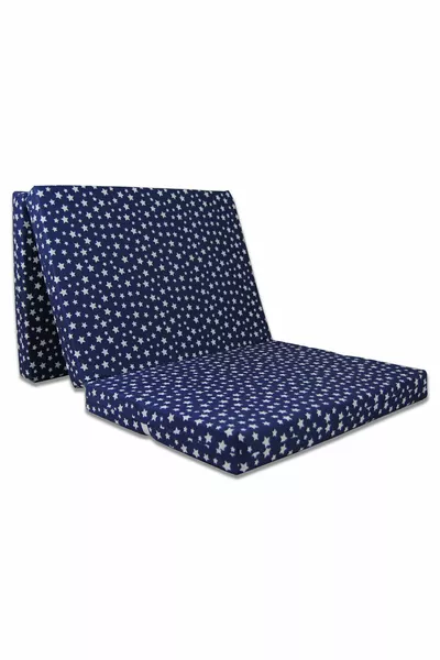 مرتبة إسفنجية قابلة للطي بوسادة سمك سم cm باللون الأزرق الداكن مع نجوم