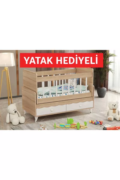 YATAK HEDİYELİ AHŞAP RENKLİ Retro salanır çekmeceli * beşik