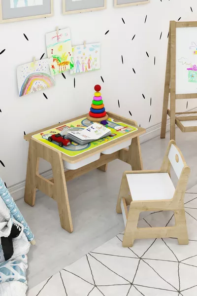 Набор детской мебели Montessori: деревянный стол и стулья для активностей