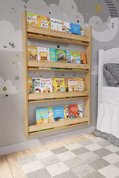 Libreria per bambini Montessori in MDF a 4 ripiani * cm - Rovere Zaffiro