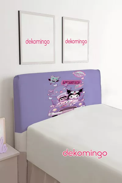 Car-themed Kuromi Lilac Bed Base Headboard Cover