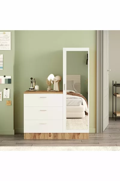 Nancy Mirrored Dresser Wardrobe Pine-White