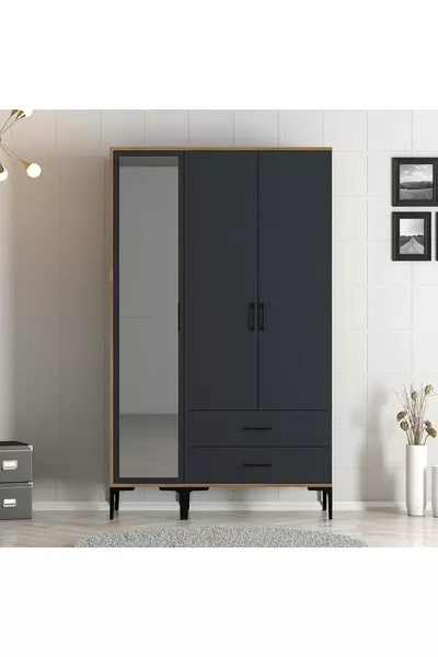 خزانة ملابس رملية بثلاثة أبواب - أنثراسيت