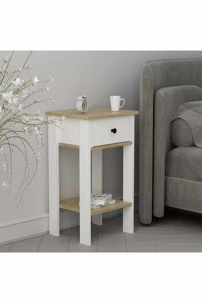 خزانة جانبية لوفيا بدرج واحد من خشب البلوط الأبيض