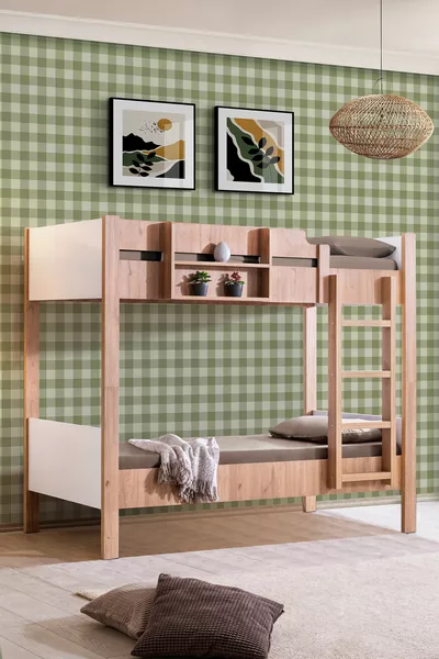 Stapelbed, Asya Uittrekbaar 2-persoons Stapelbed, Walnoot - Wit + 2 Comfort Matrassen