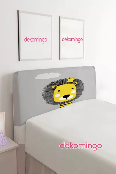 Gray Cloud Lion Patterned Bed Base Headboard Cover (Single)