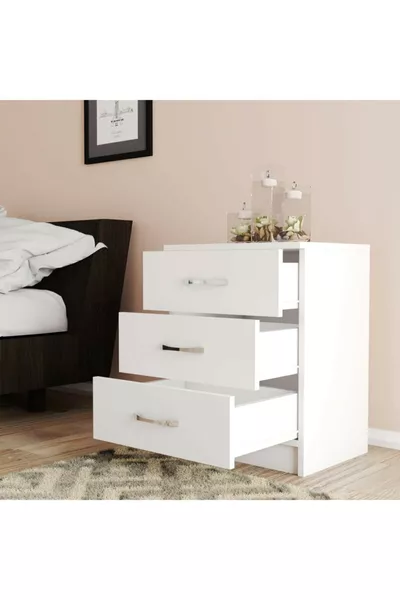 White 3-Drawer Nightstand