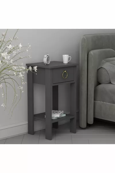 Mandosi Meubels Nachtkastje Antraciet met Gouden Handgreep en Één Lade