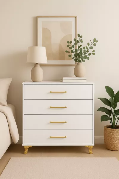 نينّا موبيليا جولد 🌟 خزانة حديثة بأربع أدراج – مساحة تخزين واسعة، تصميم أنيق