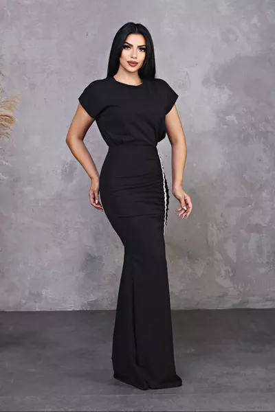 Scuba Krep Tasarım Kolsuz Balık Yırtmaçlı Abiye