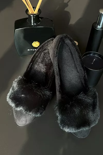 Kürk Detaylı Ev Ayakkabısı Babet