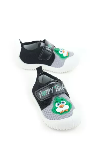 Yazlık Bebe Erkek Keten Happy Bird Cırt Cırtlı Ayarlanabilir Ayakkabı