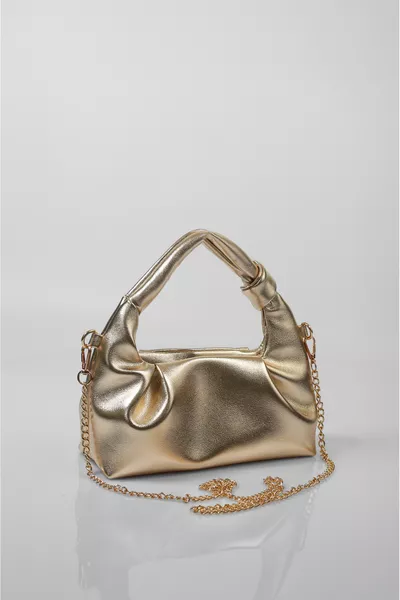 حقيبة يد وكتف نسائية مصغرة باللون الذهبي مع سلسلة