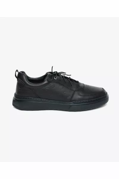 Herren Schwarze Echtleder Sneaker Schuhe  