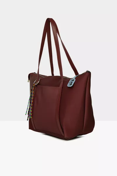 Bordo Donna Borsa Tote in Raso con Nappa Colorata 