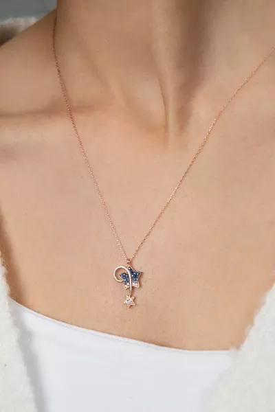 قلادة فضة عيار  للنساء بنجمة متحركة وتدرج لوني