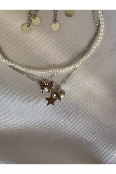 Kette 4-teiliges Perlen-Set Weiß