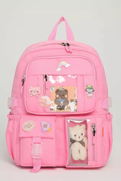 Kawaii Korean Style School Backpack with Accessories for Girls and Lunch Bag Set with Insulated Thermos