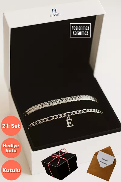 2-Letter Stainless | Non-Tarnish | Unisex | Steel Bracelet Set - Lover, Couple, Friend Bracelet