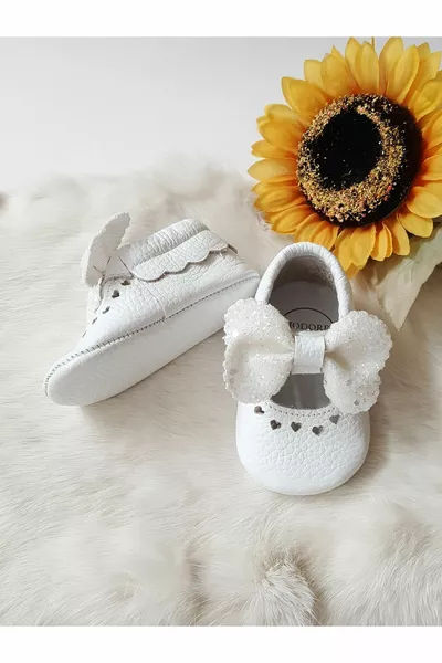 Alice Echte Leder Weiße Babyschuhe mit Steinen