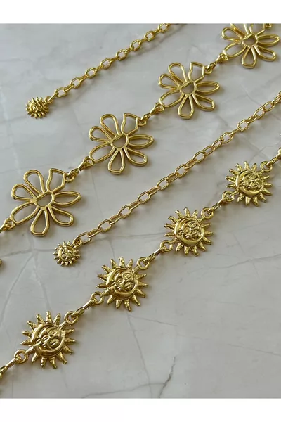 Blumen- und Sonnenmuster 2-teiliges Set aus Körper-, Taillen-, Kleidungs-, Hosen- und Rockketten-Gürtel