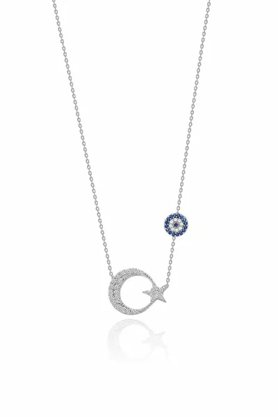 Small Size Crescent Star  Sterling Silver Necklace with Fine Chain 