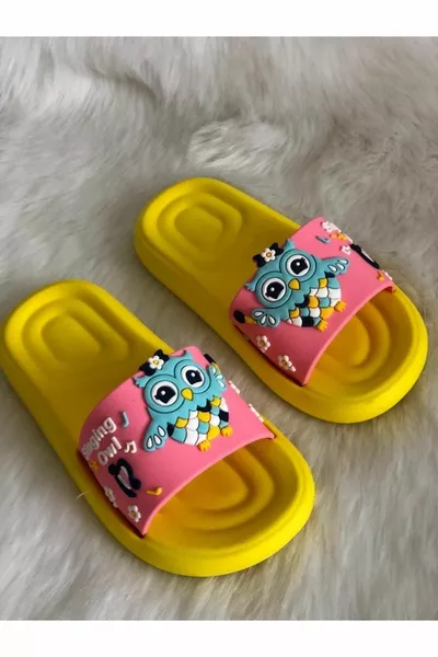 صندل بناتي مطبوع عليه طائر بلون وردي مع نعل تشريحي غير قابل للانزلاق من البلاستيك للمسبح والبحر والشاطئ والمنزل والشوارع