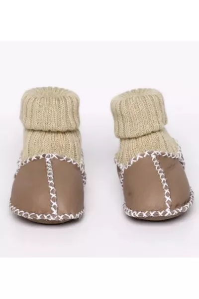 Baby-Patschuhe aus echtem Leder, luxuriös, milchkaffee